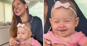 Maíra Cardi fica surpresa ao ver filha comer primeira papinha; assista