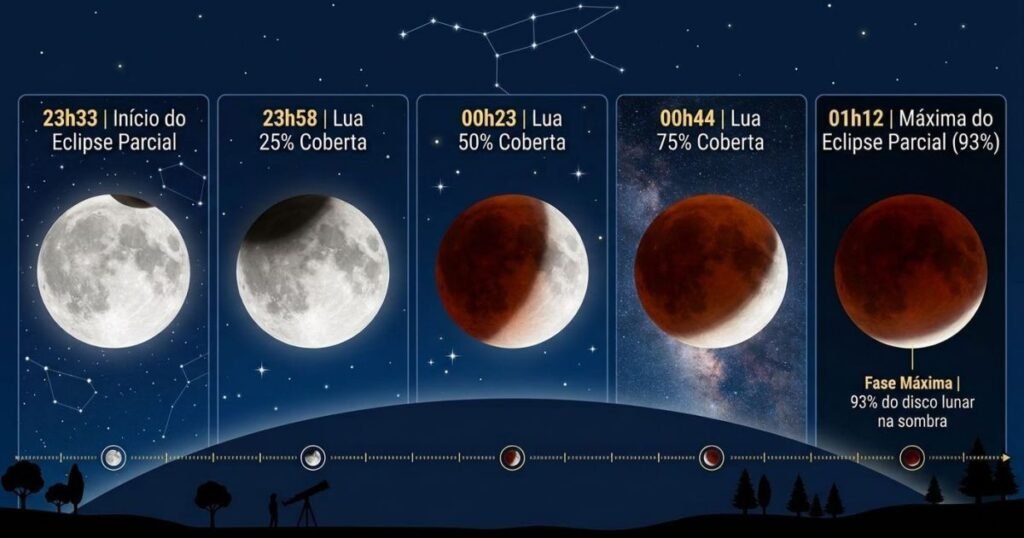 Não durma cedo: Hoje é dia de virar a madrugada para observar um raro eclipse lunar no Brasil que deixará a Lua vermelha